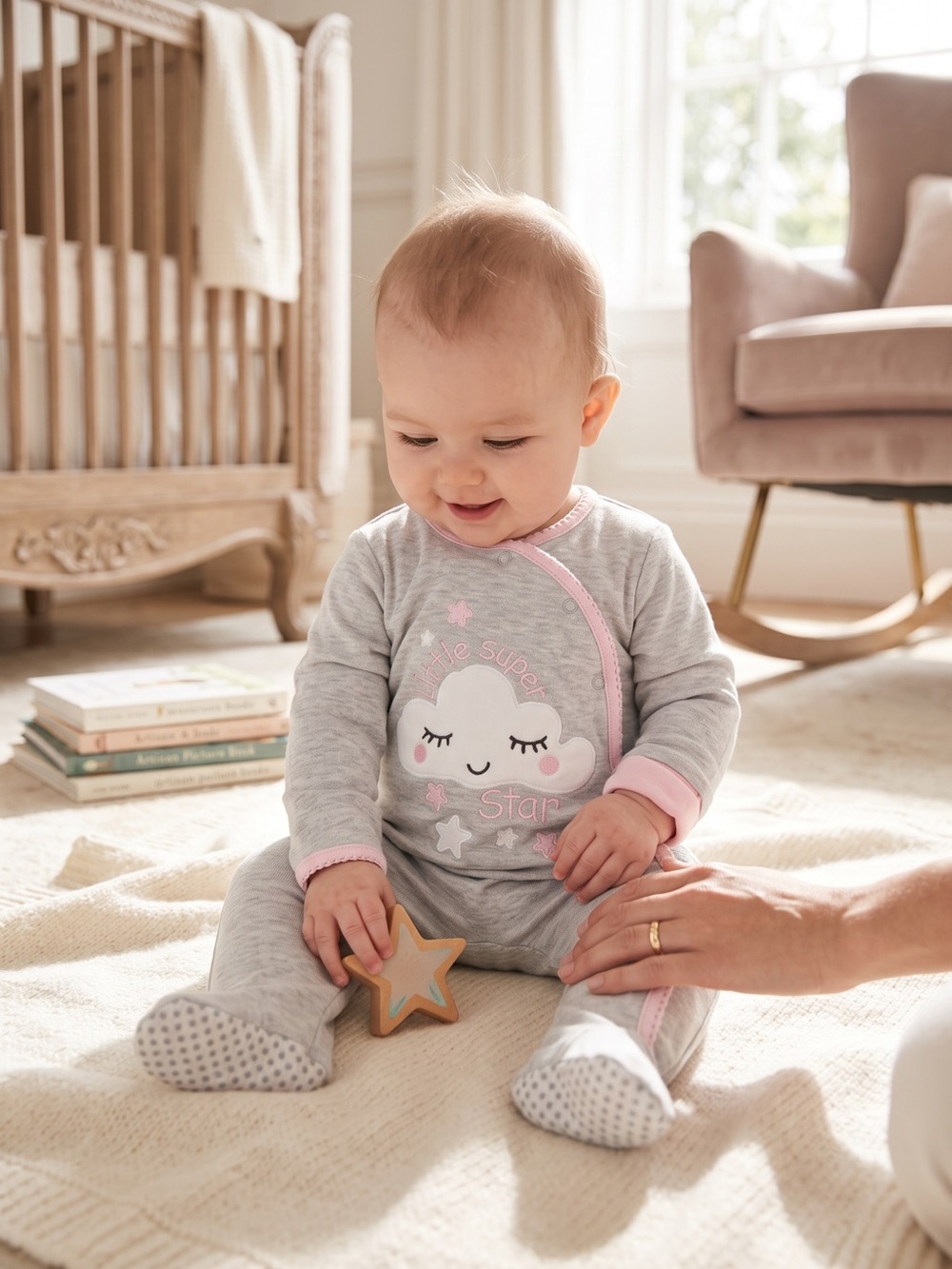 George Grey and Pink Cloud Footed One-Piece Pajamas
